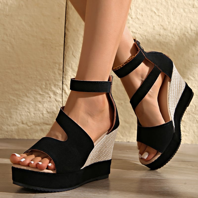 Женски сандали на платформа с цветни блокове, клин, пръст в стил рибешка уста, дебела подметка, закрита пета, лято 2025