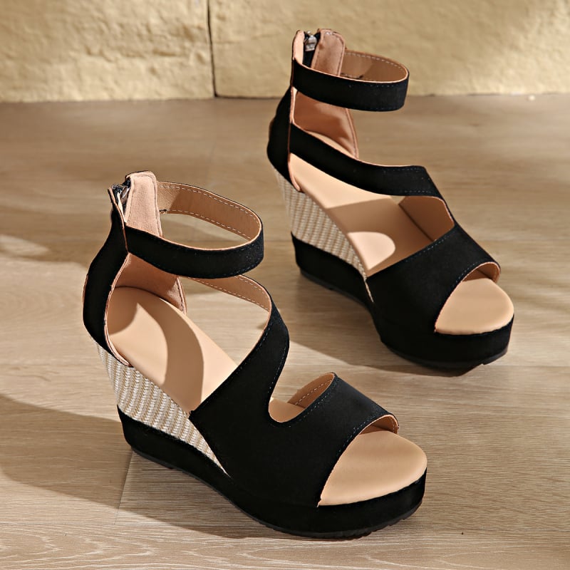 Женски сандали на платформа с цветни блокове, клин, пръст в стил рибешка уста, дебела подметка, закрита пета, лято 2025