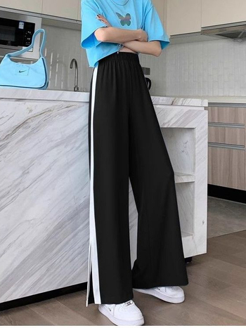 Ženske sportske hlače od poliestera, brzo sušeće, ljetne s razdjelom na kraju nogavica, široke noge, visokog struka, drapiranog silueta, udobne, za svakodnevno nošenje