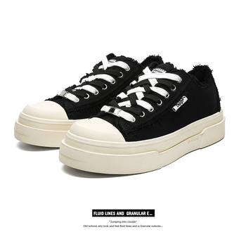 Wang Yibo inspirirane polumjesečne platnene tenisice, retro debeli potplat, crne, unisex casual obuće
