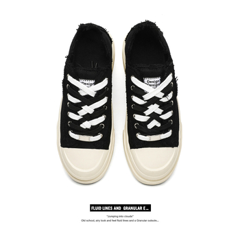 Wang Yibo inspirirane polumjesečne platnene tenisice, retro debeli potplat, crne, unisex casual obuće
