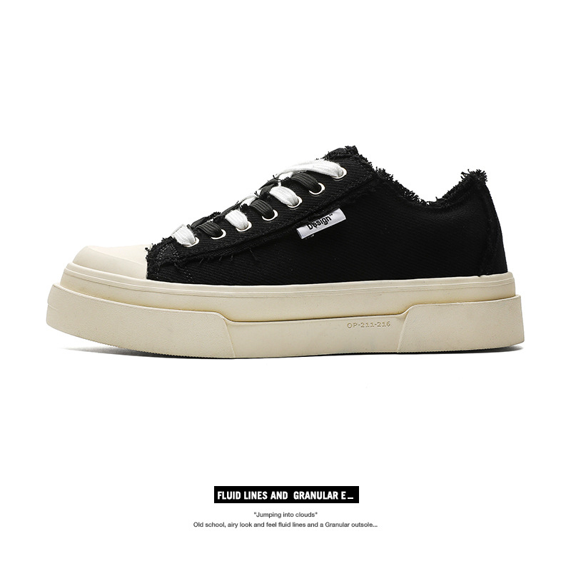 Wang Yibo inspirirane polumjesečne platnene tenisice, retro debeli potplat, crne, unisex casual obuće