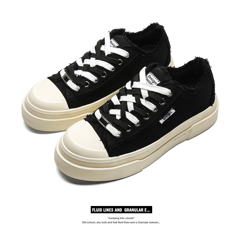 Wang Yibo inspirirane polumjesečne platnene tenisice, retro debeli potplat, crne, unisex casual obuće