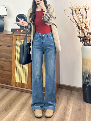 Ženske hlače ravnog kroja, 2026, vintage pranje, minimalistički dizajn, casual stil, visokim strukom, pogodno za sitnije osobe