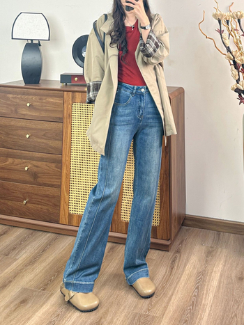 Ženske hlače ravnog kroja, 2026, vintage pranje, minimalistički dizajn, casual stil, visokim strukom, pogodno za sitnije osobe