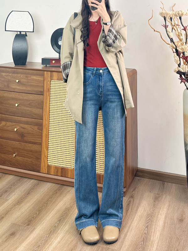 Ženske hlače ravnog kroja, 2026, vintage pranje, minimalistički dizajn, casual stil, visokim strukom, pogodno za sitnije osobe