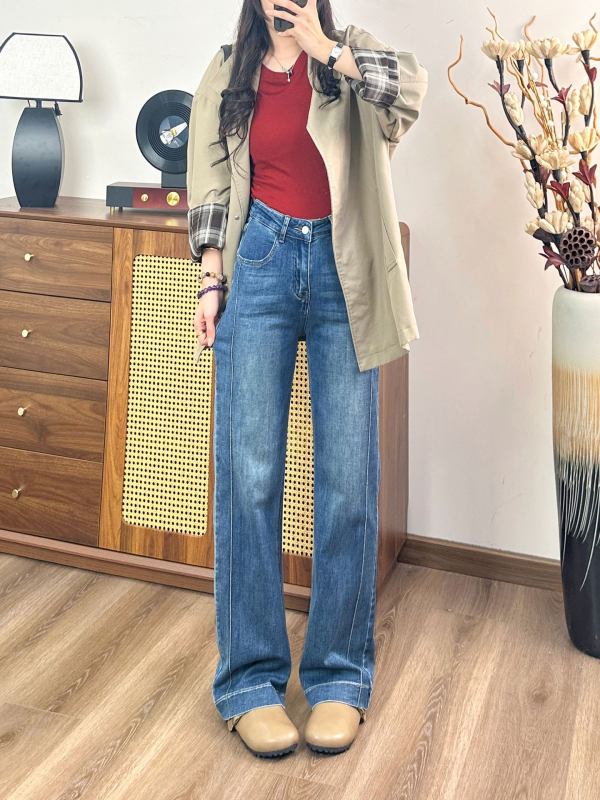 Ženske hlače ravnog kroja, 2026, vintage pranje, minimalistički dizajn, casual stil, visokim strukom, pogodno za sitnije osobe