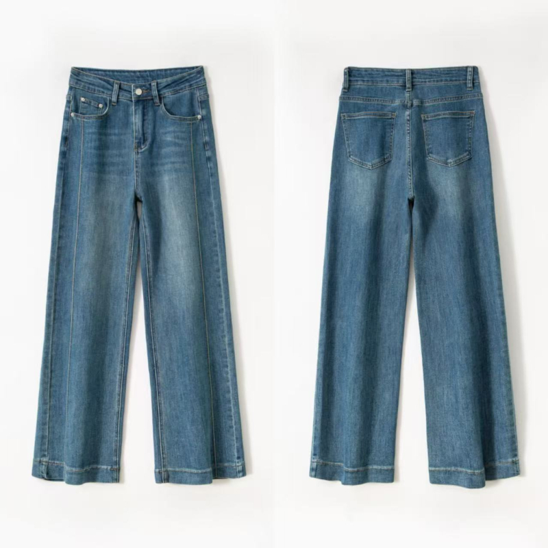 Ženske hlače ravnog kroja, 2026, vintage pranje, minimalistički dizajn, casual stil, visokim strukom, pogodno za sitnije osobe