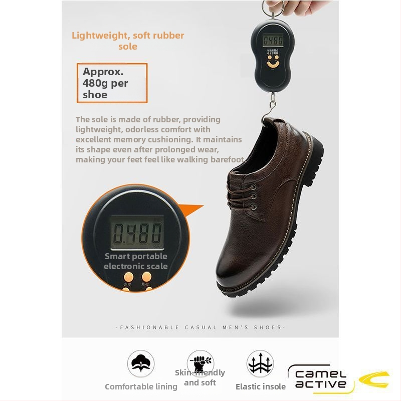 Camel Dynamic muške kožne cipele – casual i poslovni stil, okrugli vrh prsta, prozračan gornji dio od kravlje kože, gumeni potplat, zimske