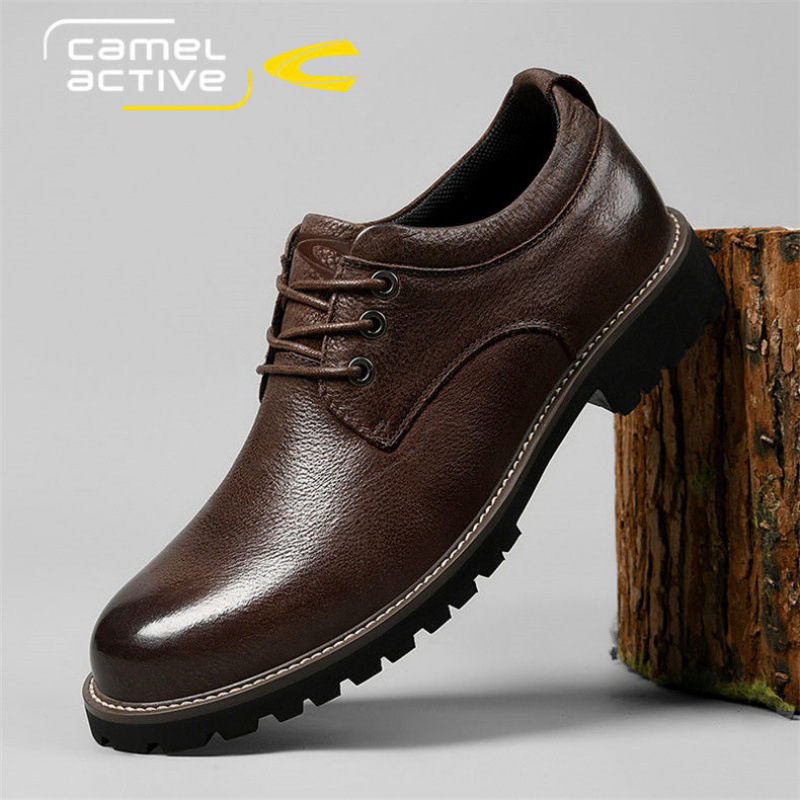 Camel Dynamic muške kožne cipele – casual i poslovni stil, okrugli vrh prsta, prozračan gornji dio od kravlje kože, gumeni potplat, zimske