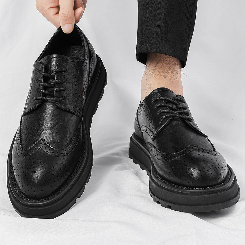 Muške cipele brogue s rezbarijom, britski okrugli nos, moderne formalno casual kožne cipele s debelim potplatom
