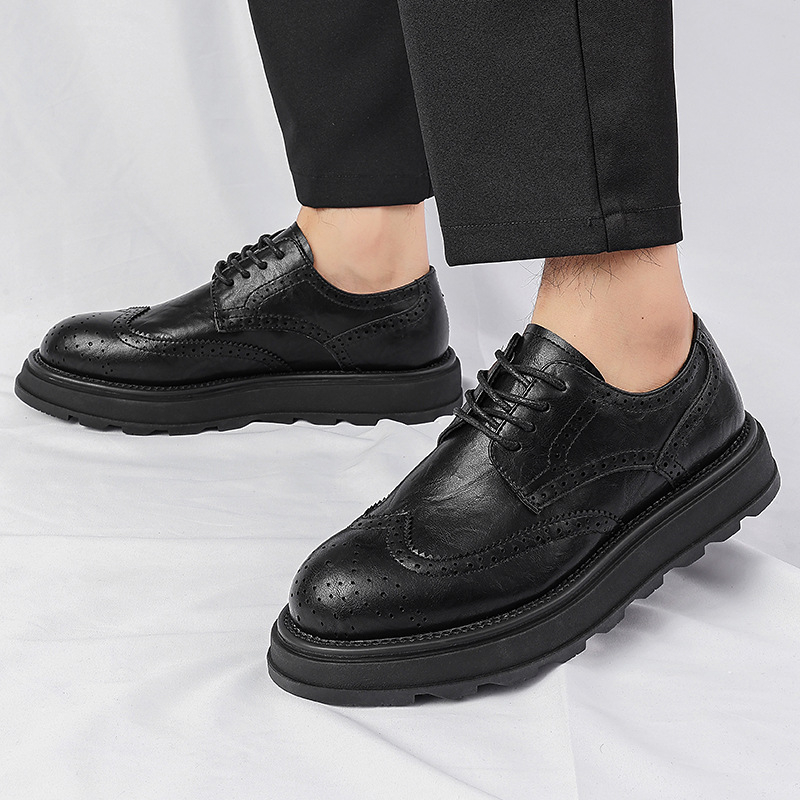 Muške cipele brogue s rezbarijom, britski okrugli nos, moderne formalno casual kožne cipele s debelim potplatom