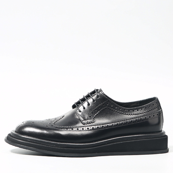 Muške crne kožne brogue cipele sa ugraviranim uzorkom, britanski stil, proljetne formalne cipele za mladoženju, s debelom potplatom