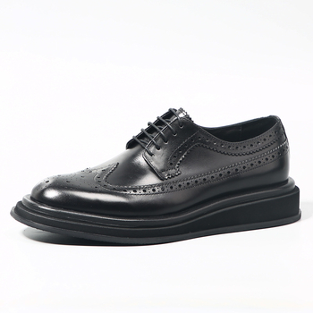 Muške crne kožne brogue cipele sa ugraviranim uzorkom, britanski stil, proljetne formalne cipele za mladoženju, s debelom potplatom