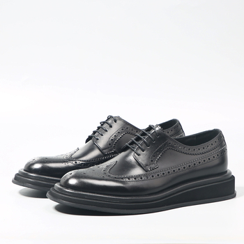 Muške crne kožne brogue cipele sa ugraviranim uzorkom, britanski stil, proljetne formalne cipele za mladoženju, s debelom potplatom