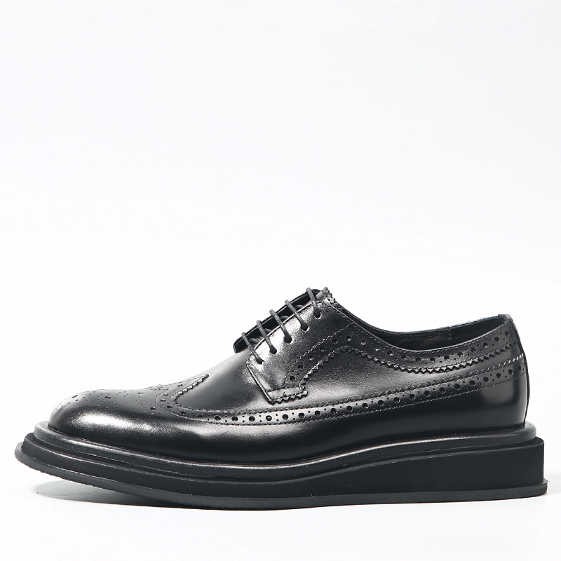 Muške crne kožne brogue cipele sa ugraviranim uzorkom, britanski stil, proljetne formalne cipele za mladoženju, s debelom potplatom