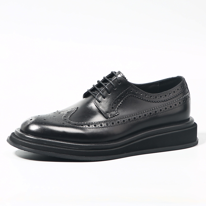 Muške crne kožne brogue cipele sa ugraviranim uzorkom, britanski stil, proljetne formalne cipele za mladoženju, s debelom potplatom