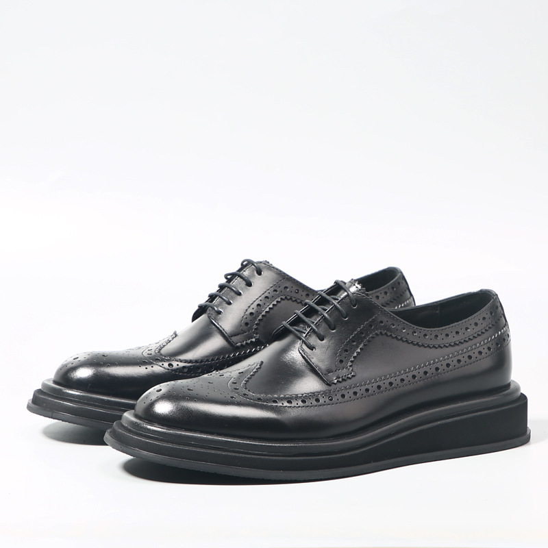 Muške crne kožne brogue cipele sa ugraviranim uzorkom, britanski stil, proljetne formalne cipele za mladoženju, s debelom potplatom