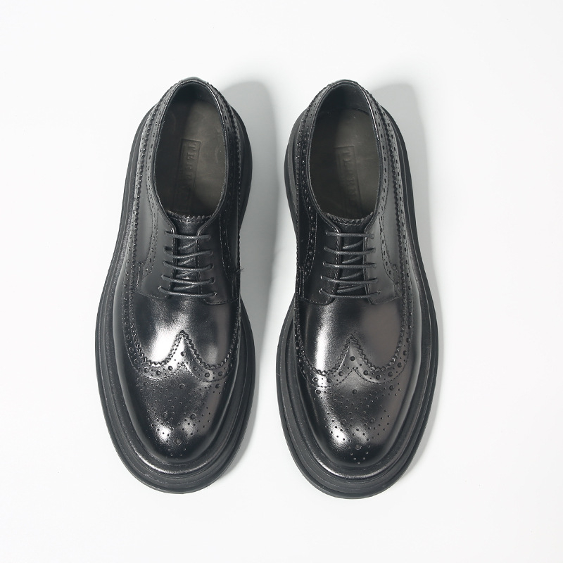 Muške crne kožne brogue cipele sa ugraviranim uzorkom, britanski stil, proljetne formalne cipele za mladoženju, s debelom potplatom