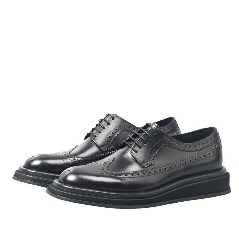 Muške crne kožne brogue cipele sa ugraviranim uzorkom, britanski stil, proljetne formalne cipele za mladoženju, s debelom potplatom