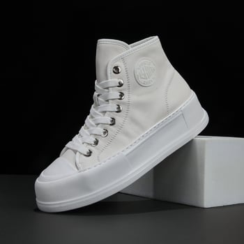 Muške visoke tenisice od prave kože s vezicama, svakodnevne bijele kožne tenisice, ulični hip-hop stil