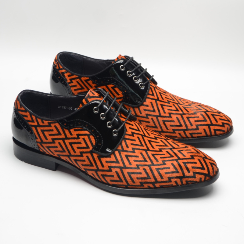Muške Oxford cipele, poslovno- casual stil s dizajnom Lightning Totem, gornji dio teleće kože, gumeni potplat, velika veličina
