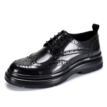 Muške kožne cipele, proljeće i jesen, prava koža, vezanje, debela potplata, brogue graviran uzorak, poslovni casual stil