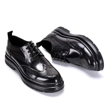 Muške kožne cipele, proljeće i jesen, prava koža, vezanje, debela potplata, brogue graviran uzorak, poslovni casual stil