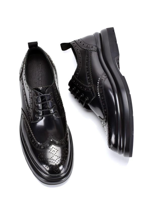 Muške kožne cipele, proljeće i jesen, prava koža, vezanje, debela potplata, brogue graviran uzorak, poslovni casual stil