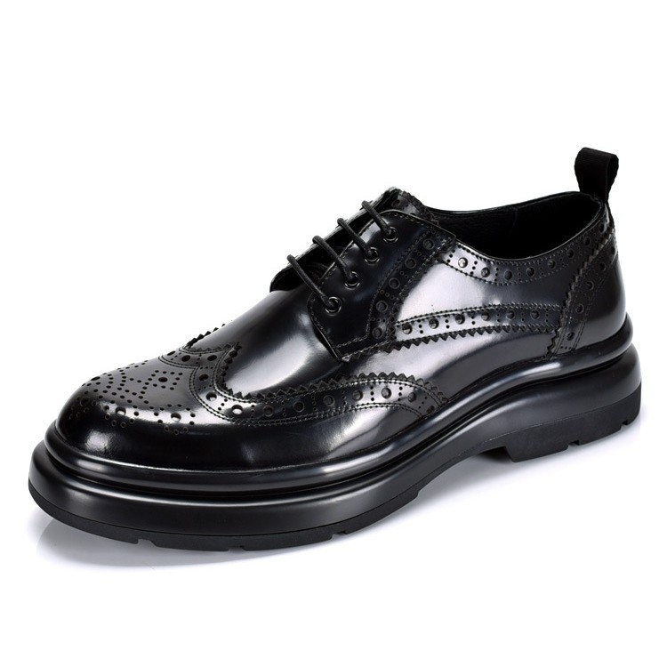 Muške kožne cipele, proljeće i jesen, prava koža, vezanje, debela potplata, brogue graviran uzorak, poslovni casual stil