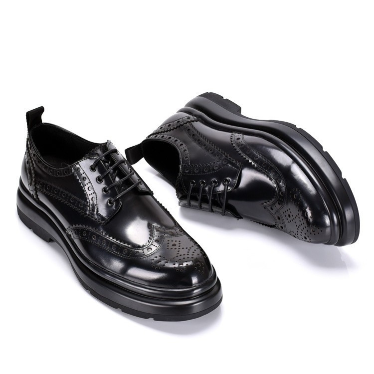Muške kožne cipele, proljeće i jesen, prava koža, vezanje, debela potplata, brogue graviran uzorak, poslovni casual stil