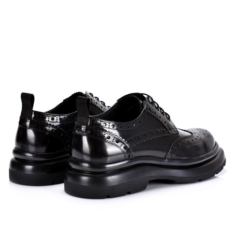Muške kožne cipele, proljeće i jesen, prava koža, vezanje, debela potplata, brogue graviran uzorak, poslovni casual stil