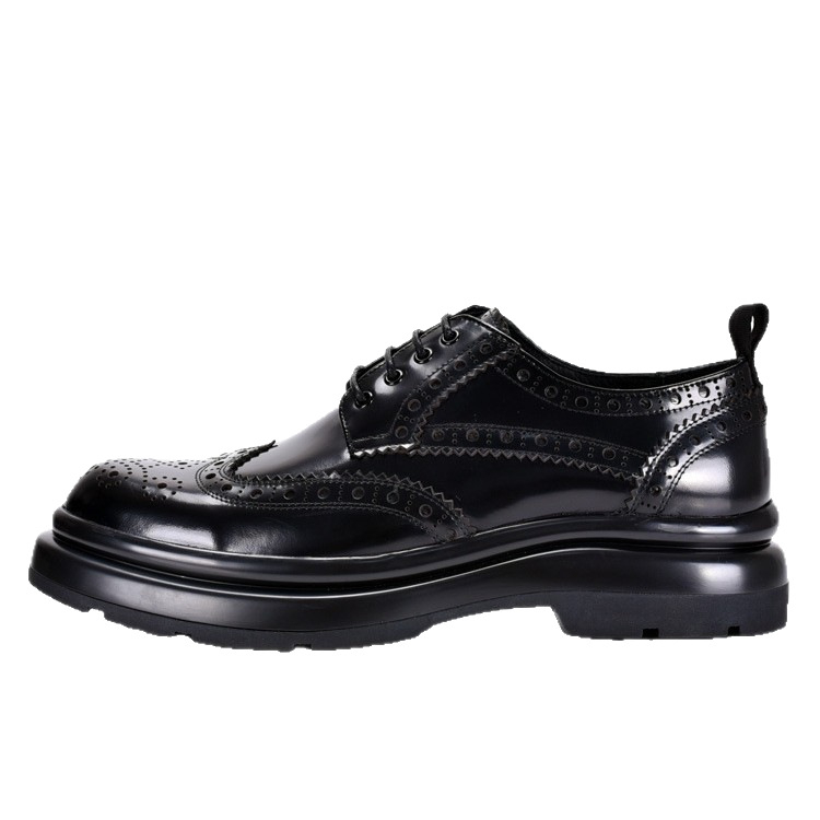 Muške kožne cipele, proljeće i jesen, prava koža, vezanje, debela potplata, brogue graviran uzorak, poslovni casual stil