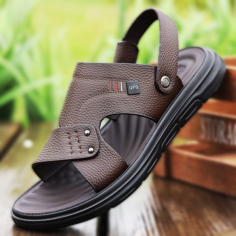 Muške sandale 2025 ljeto, koža prvog sloja, vozački sandali, dvostruka upotreba za plažu, casual