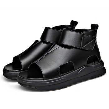 Muške kožne sandale visokog kroja, rimski stil, otvoreni prst, mekani đon, prozračne, s Velcro kopčom
