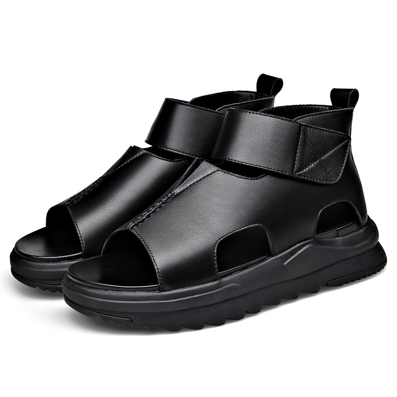 Muške kožne sandale visokog kroja, rimski stil, otvoreni prst, mekani đon, prozračne, s Velcro kopčom