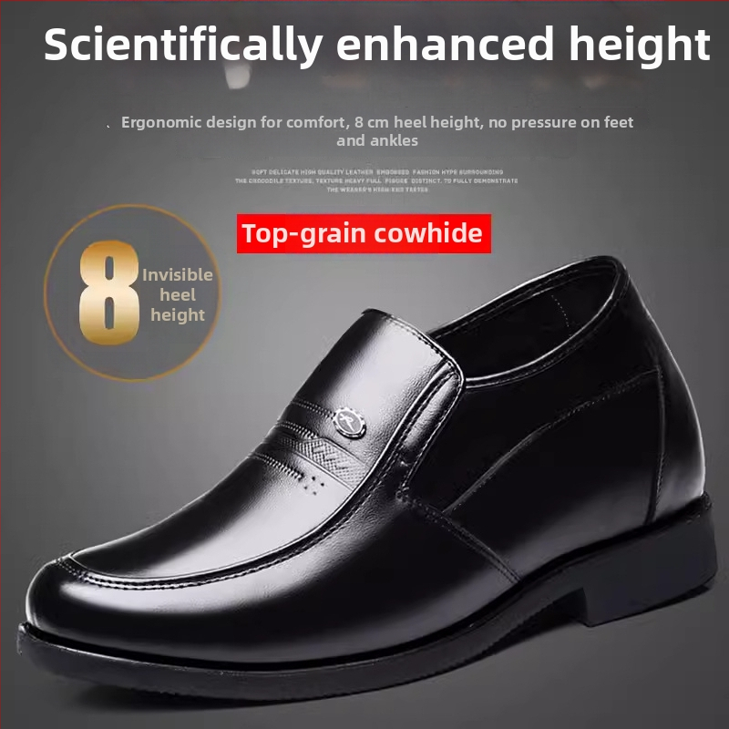 Sandale bărbați din piele naturală, cu creștere în înălime de 8 cm, ridicare ascunsă și design decupat