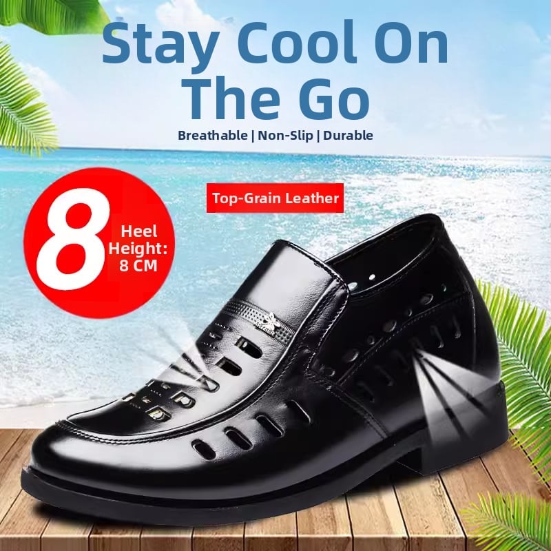 Sandale bărbați din piele naturală, cu creștere în înălime de 8 cm, ridicare ascunsă și design decupat