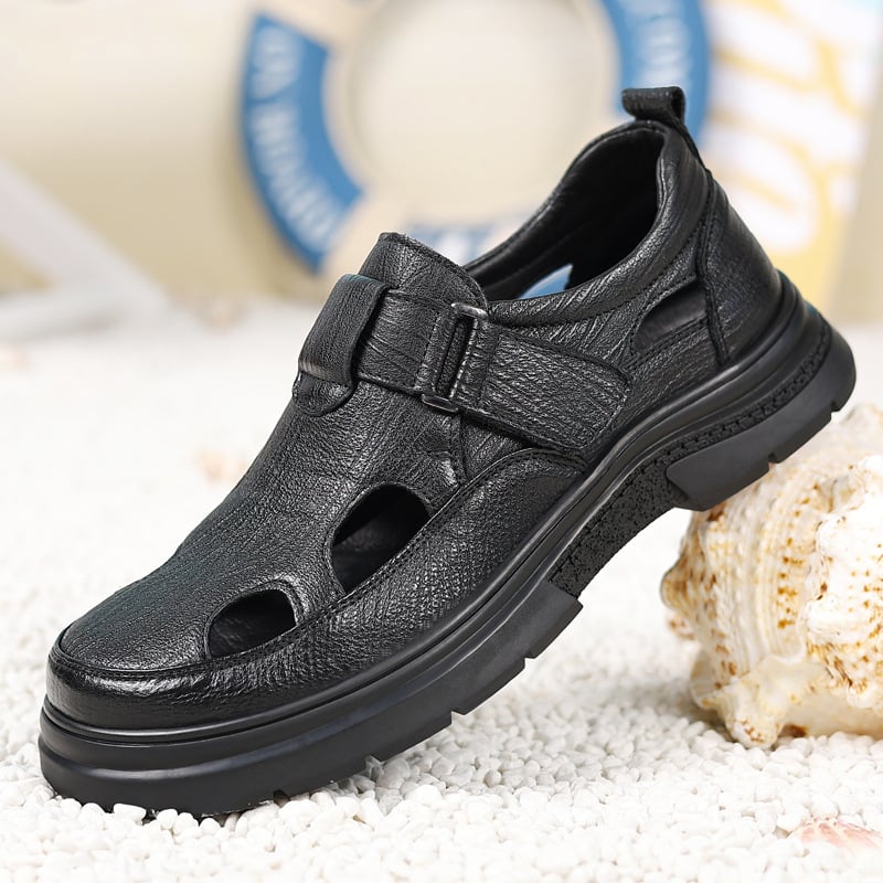 Ljeto Baotou s Velcro zatvaračem i perforacijama, muške sandale za plažu od prave kože, debeli potplat, protiv klizanja, prozračne