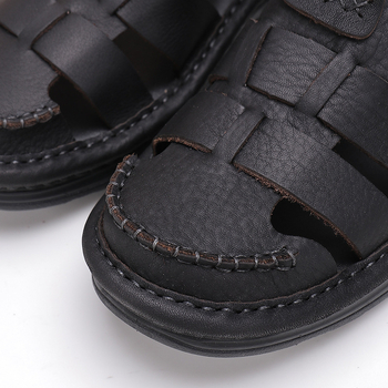 Sandale din piele pentru bărbați, Velcro, vârf închis, confortabile, vară, pentru plajă