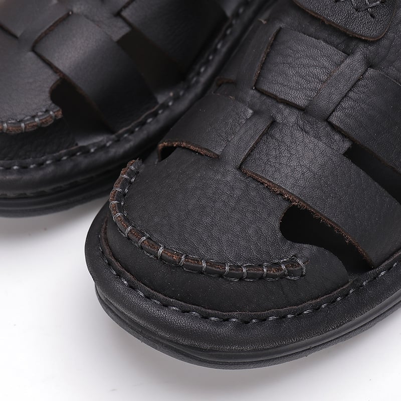 Sandale din piele pentru bărbați, Velcro, vârf închis, confortabile, vară, pentru plajă