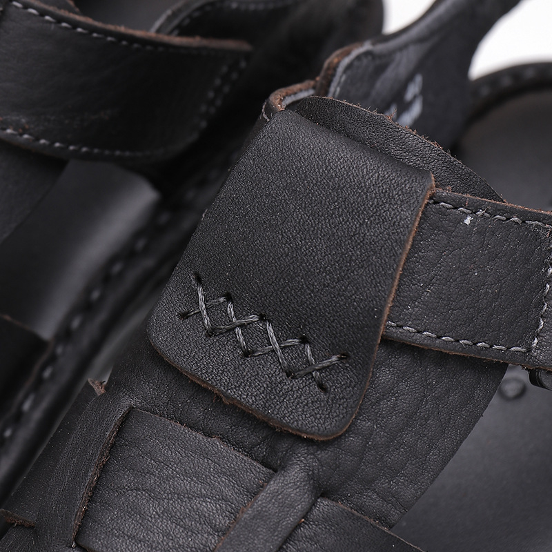 Sandale din piele pentru bărbați, Velcro, vârf închis, confortabile, vară, pentru plajă