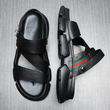 Sandale din piele pentru bărbați, stil european, pantofi de plajă vară, respirabile, închidere cu cataramă, utilizare duală