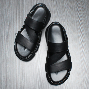 Sandale din piele pentru bărbați, stil european, pantofi de plajă vară, respirabile, închidere cu cataramă, utilizare duală