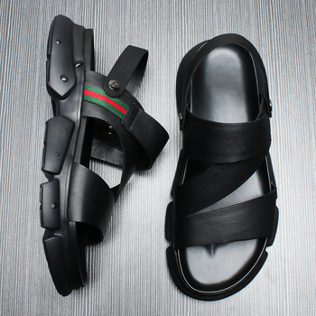 Sandale din piele pentru bărbați, stil european, pantofi de plajă vară, respirabile, închidere cu cataramă, utilizare duală