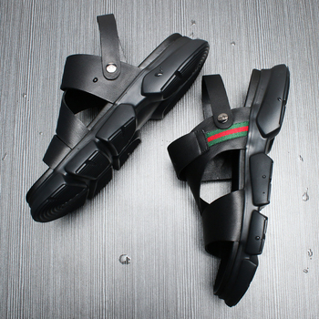 Sandale din piele pentru bărbați, stil european, pantofi de plajă vară, respirabile, închidere cu cataramă, utilizare duală