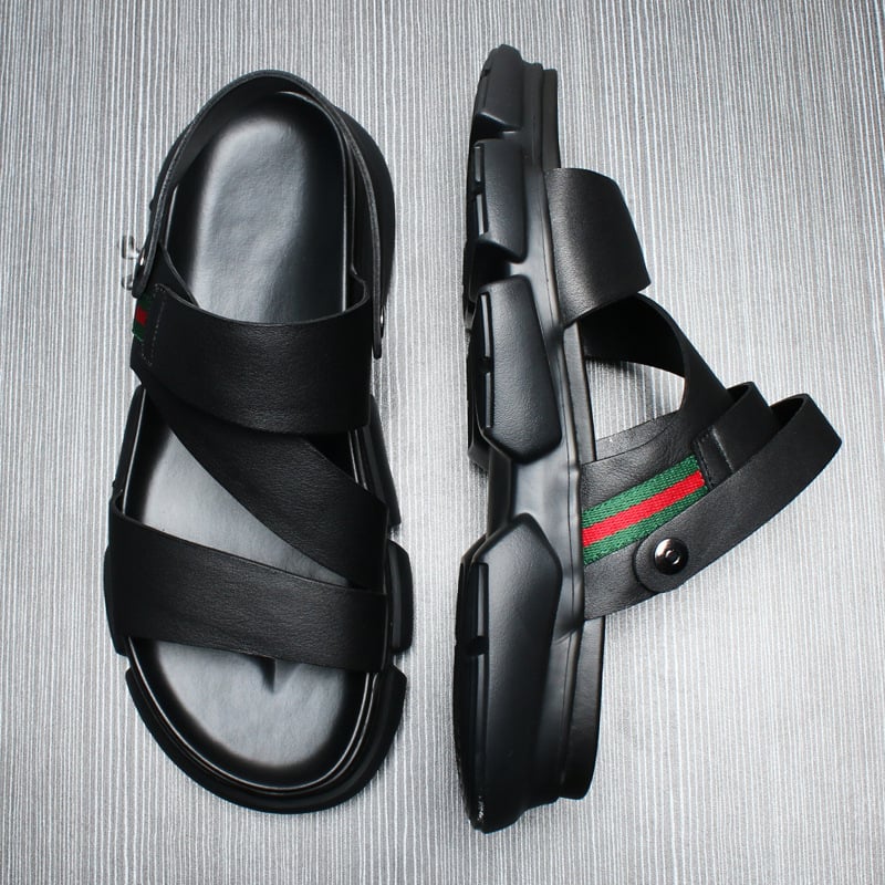 Sandale din piele pentru bărbați, stil european, pantofi de plajă vară, respirabile, închidere cu cataramă, utilizare duală