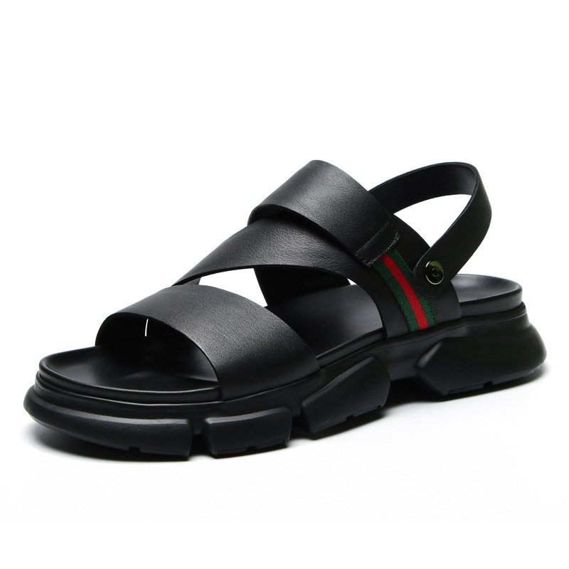 Sandale din piele pentru bărbați, stil european, pantofi de plajă vară, respirabile, închidere cu cataramă, utilizare duală