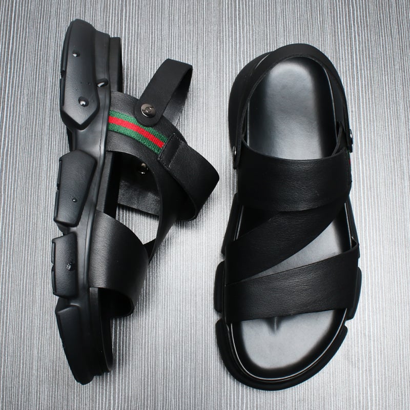 Sandale din piele pentru bărbați, stil european, pantofi de plajă vară, respirabile, închidere cu cataramă, utilizare duală