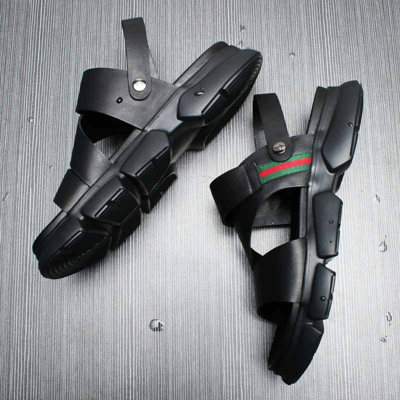 Sandale din piele pentru bărbați, stil european, pantofi de plajă vară, respirabile, închidere cu cataramă, utilizare duală